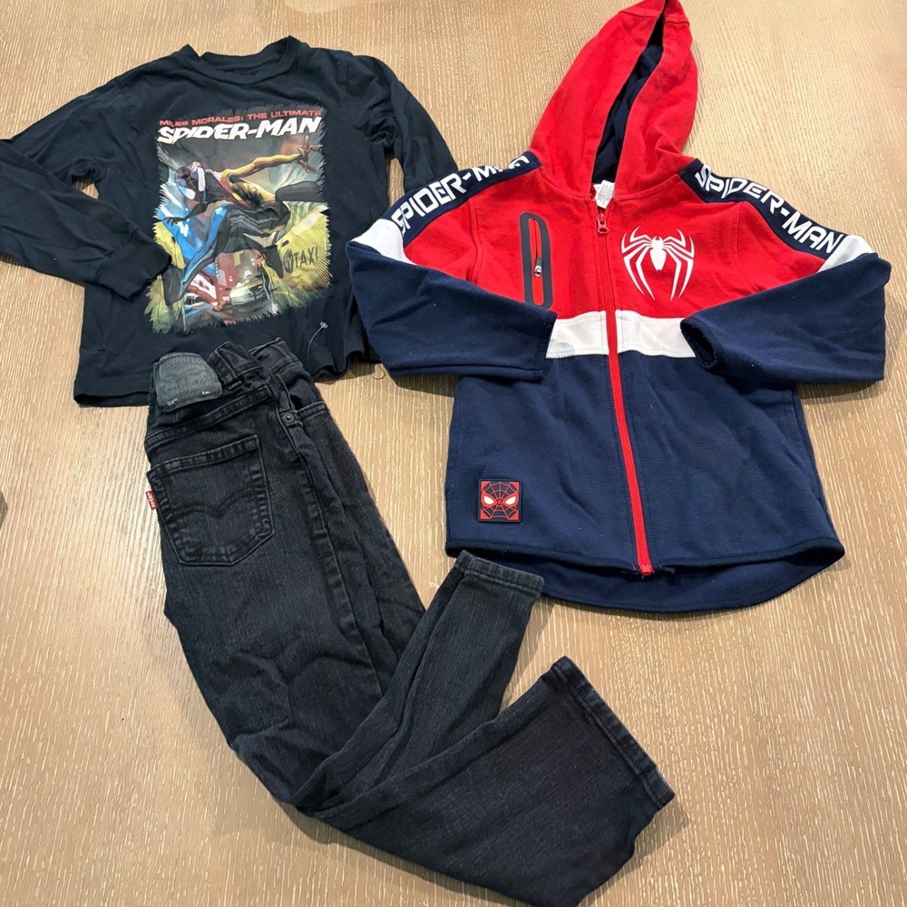 Boys Size 5-6 Clothing 3pc Lot Marvel Spider-Man Hoodie Shirt Levi's 514 Jeans